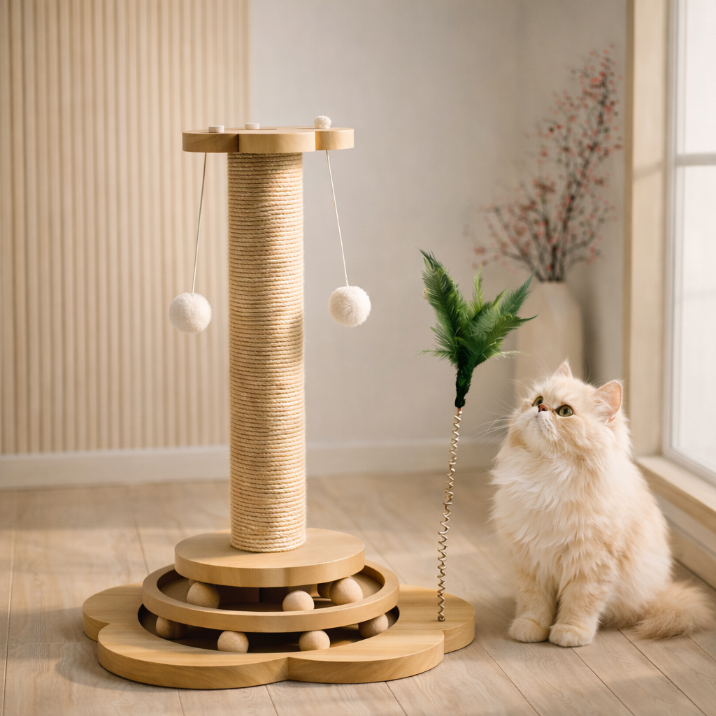 Interactive Wooden Scratching Post