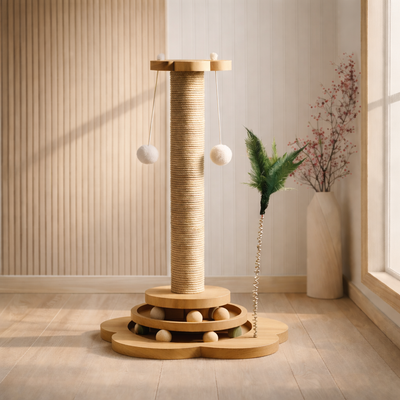 Interactive Wooden Scratching Post